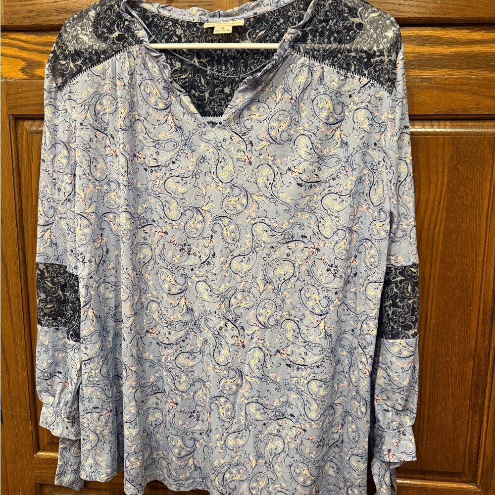 Style & Co Top Blouse XL Peasant Boho Flowy Lightweight Puff Sleeve V-Neck